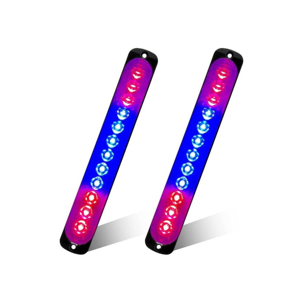 2x 12-LED Red/Blue Car Truck Emergency Warning Hazard Strobe Light Bar 7.5inch